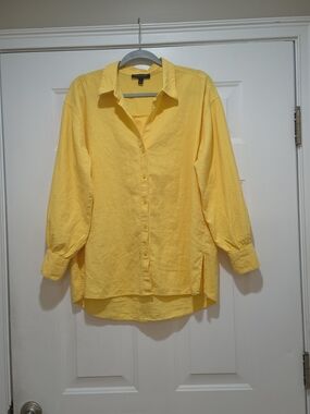 Banana Republic Yellow Linen Blend Button Oversized Shirt Size Large